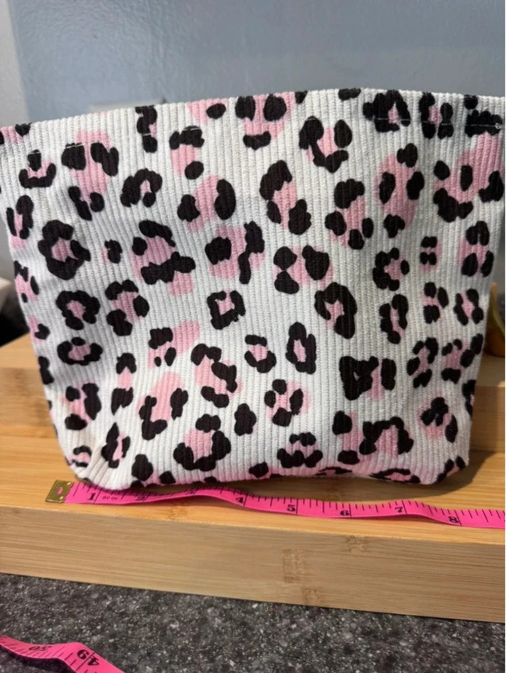 Pink Leopard Corduroy Cosmetic Bag / Travel Pouch